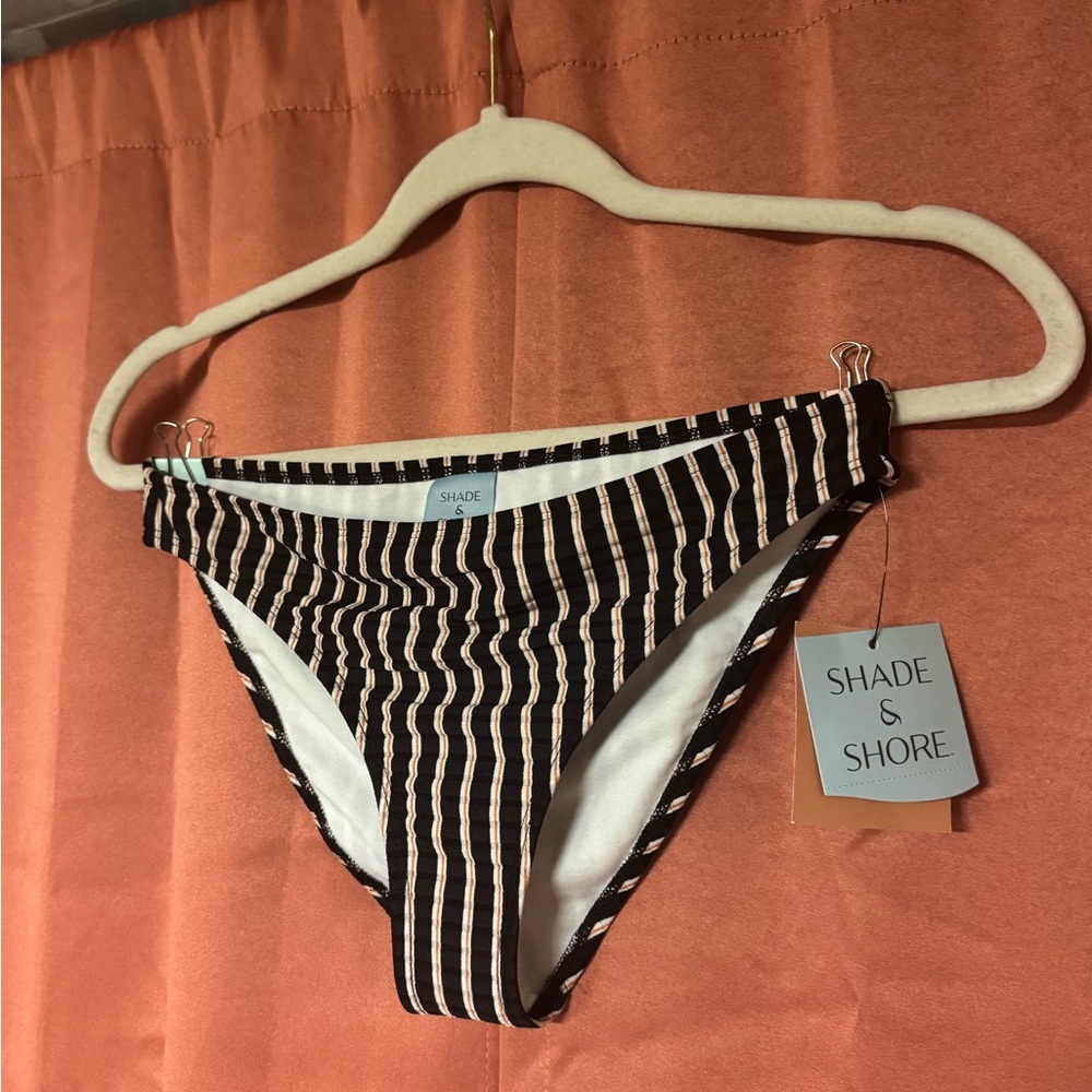 Shade & Shore Black and White Striped Bikini Bottom